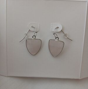 Silver Pink Stone Dangle Earrings - Women Jewelry